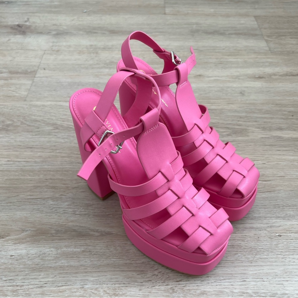 Hot Pink Platform Woven High-Heel Sandals
